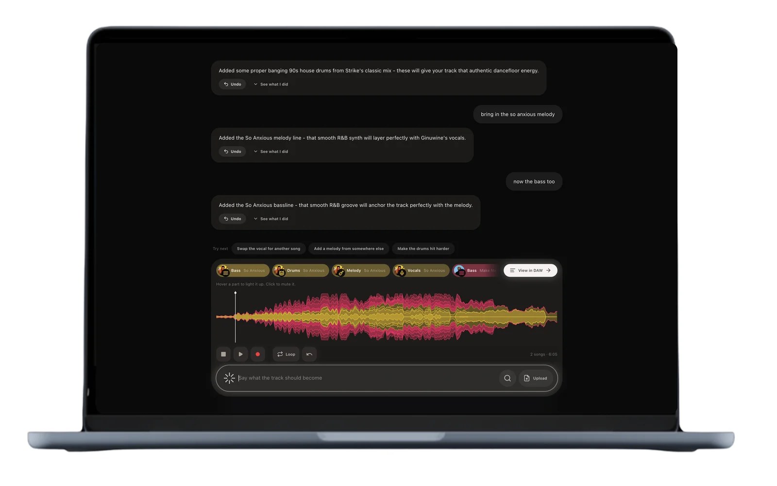 StemFM chat mode on a laptop